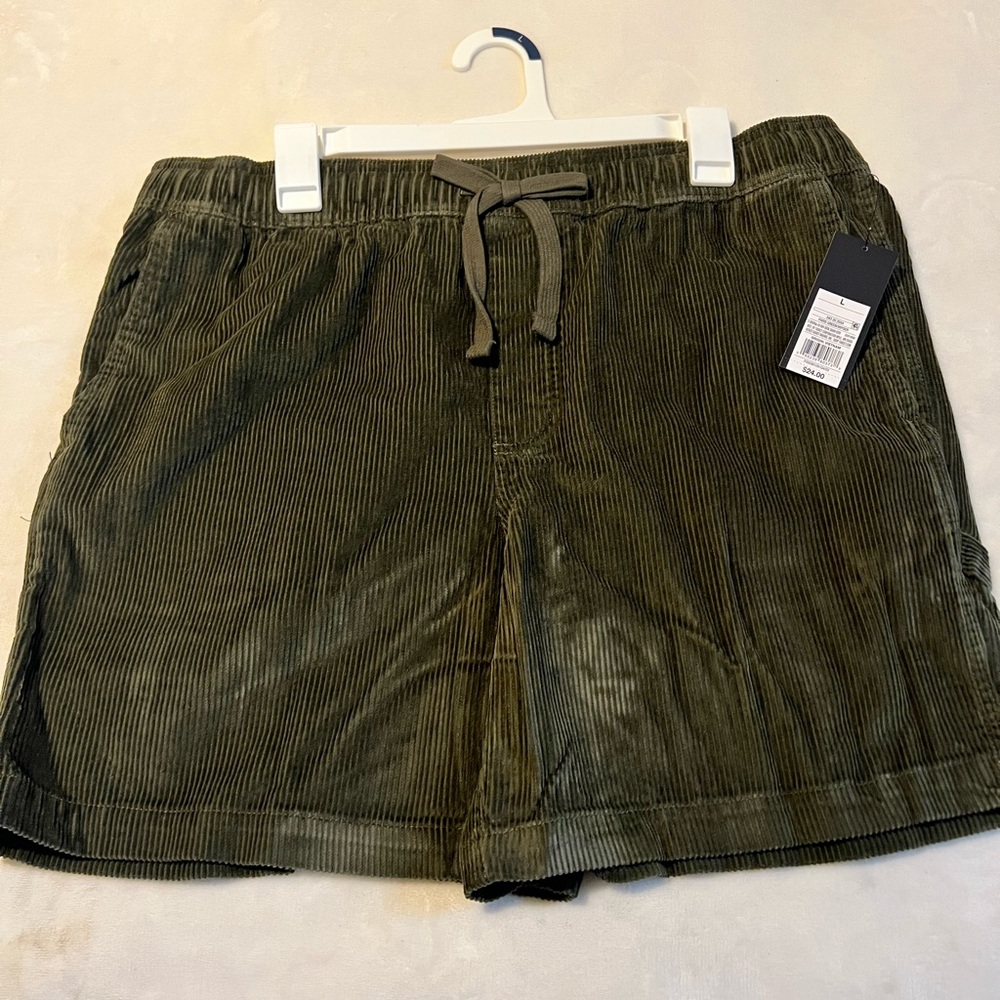 Men's Large Olive Green Corduroy Drawstring Shorts